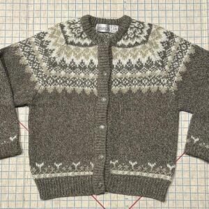 Vintage Persuasion Fair Isle Gray Geometric Fisherman Knit Cardigan Sweater M